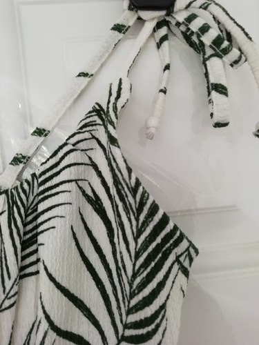 Topshop 12 White Green Palm Leaf Crinkle Stretch Strappy Dress Cover Up Textured - Picture 6 of 9