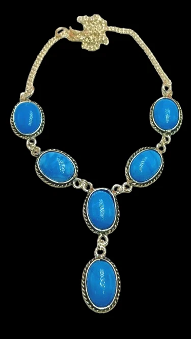 VETEMENTS Collana pietre preziose calcedonio blu etnico placcato argento 925 gioielli fatti a mano