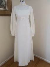 Vintage 70's Bridal Originals Off White Long Sleeve Wedding Dress Size S EUC