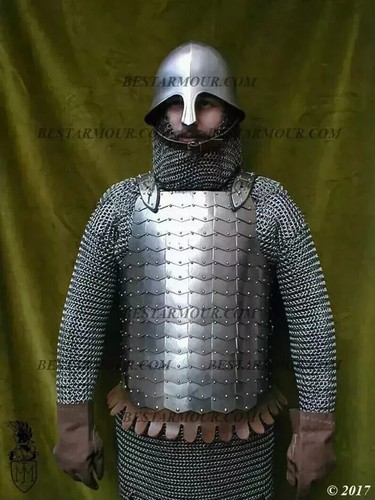 Medieval SCA LARP Plated Cuirass With Kettle Helmet 18GA Half Body Armor Suit