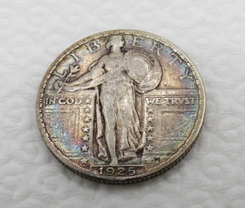 1925 P Standing Liberty Quarter VF - Multi-Color Toning! - Beautiful Unique Coin