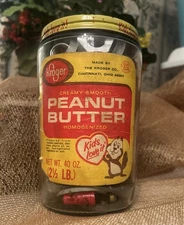 Vintage 1960's Kroger Peanut Butter Jar Glass Large 2.5lb Version "Kids Love It"