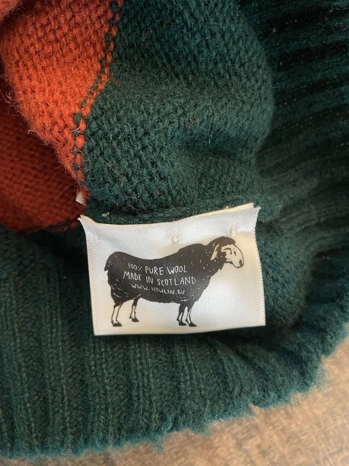 Howlin - Scotland Shaggy Bear Sweater- Chunky Stripes- Green/Orange-Red Rugby S - Image 4 of 4