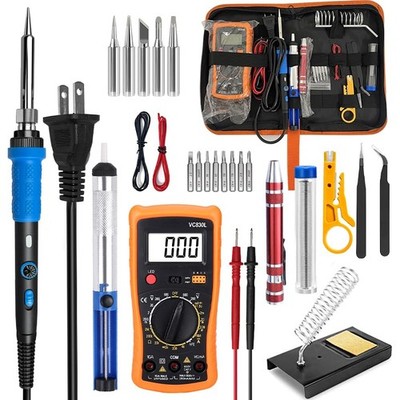 908B Blue All-in-One Soldering & Desoldering Kit with Multimeter, 60W Adjusta...