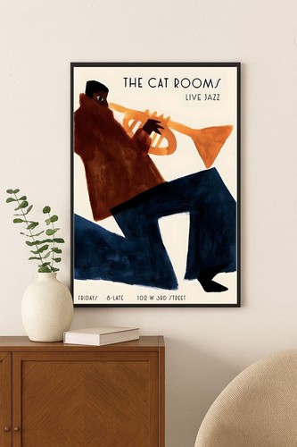 Poster The Cat Rooms Live Jazz - USA 80s 🎺🎶 - 24x36” - Rara Ristampa 🤯💯! - Foto 3 di 5