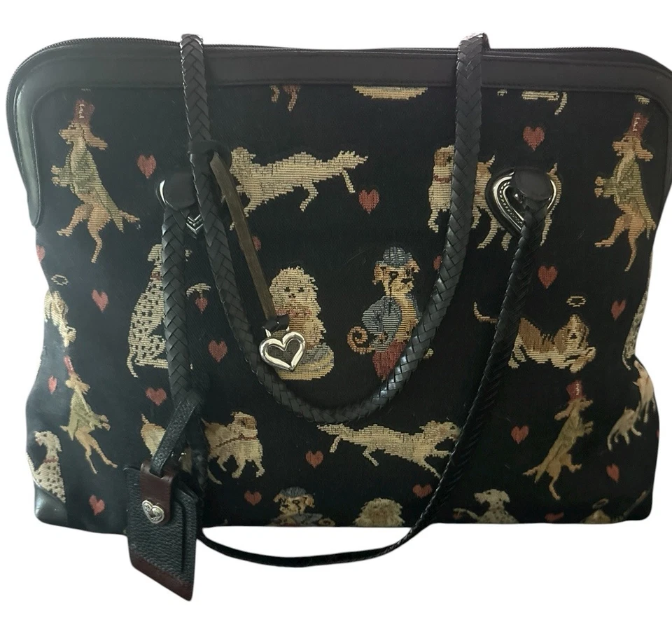 Bolso de hombro grande Brighton vintage negro tapiz motivo perro corazón Foto 4 de 4