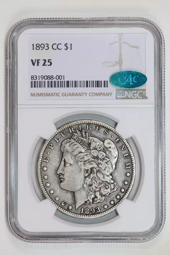 1893-CC MORGAN DOLLAR NGC VF25 CAC - ORIGINAL PQ COIN!