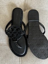 G2U without box Tory Burch Miller Leather Thong Sandals BLACK US 75