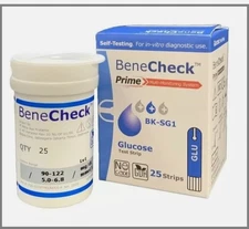BENECHECK Prime Glucose Test Strips contains 1 Box @ 25 Strips - On Seal