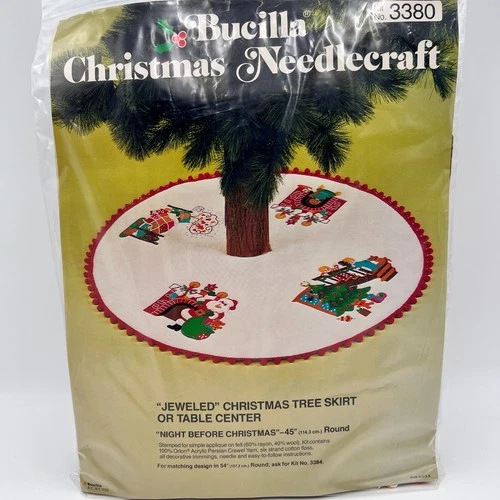 VTG Bucilla Christmas Needlecraft Night Before Christmas Jeweled Tree Skirt Kit