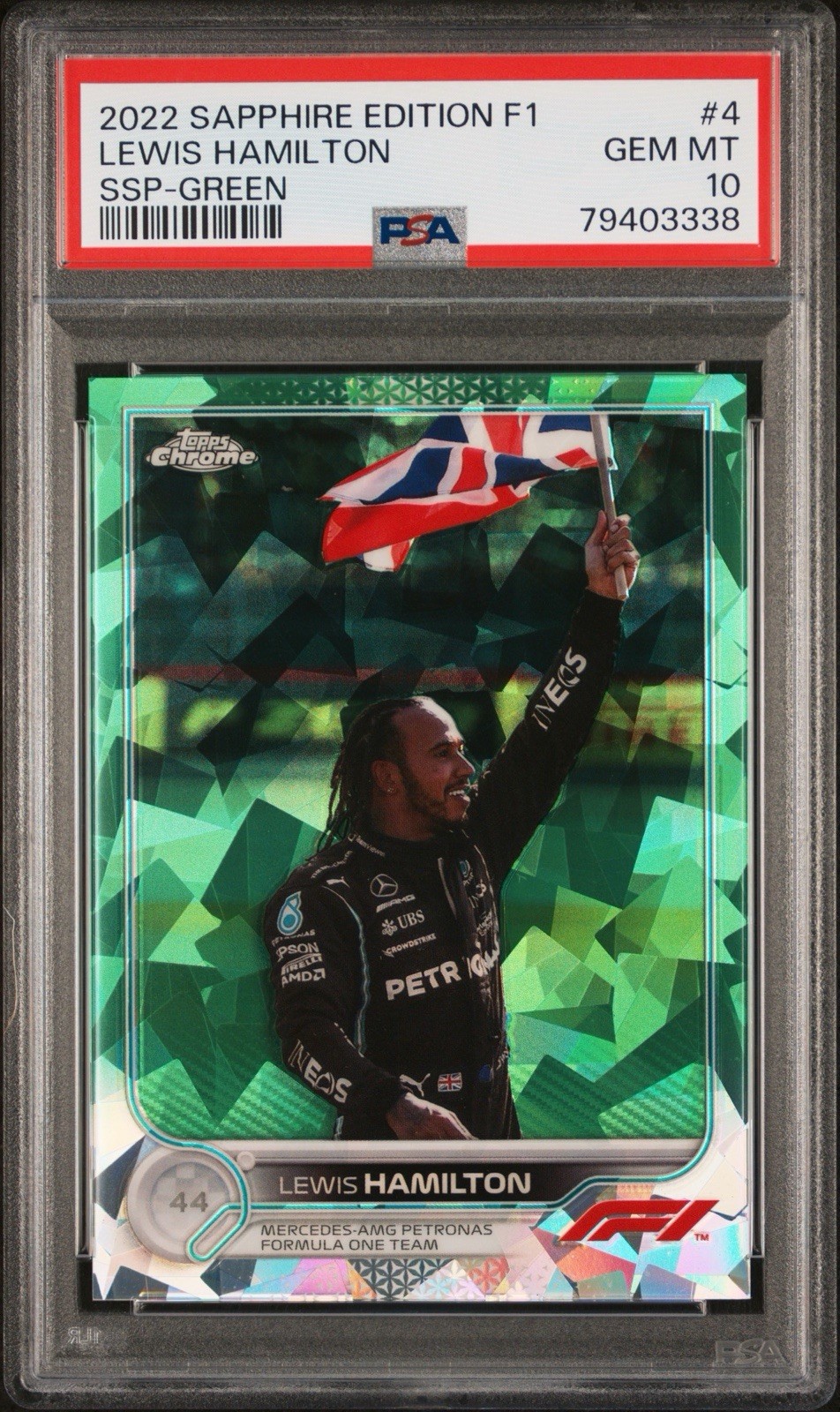 2022 Topps Chrome F1 Sapphire Edition Green SSP #4 Lewis Hamilton /75 PSA 10 view 2