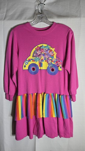 Vtg 90s Zoodles Girls Multicolor Rainbow Pink Long Sleeve Sweater Dress Sz 14 - Picture 2 of 11