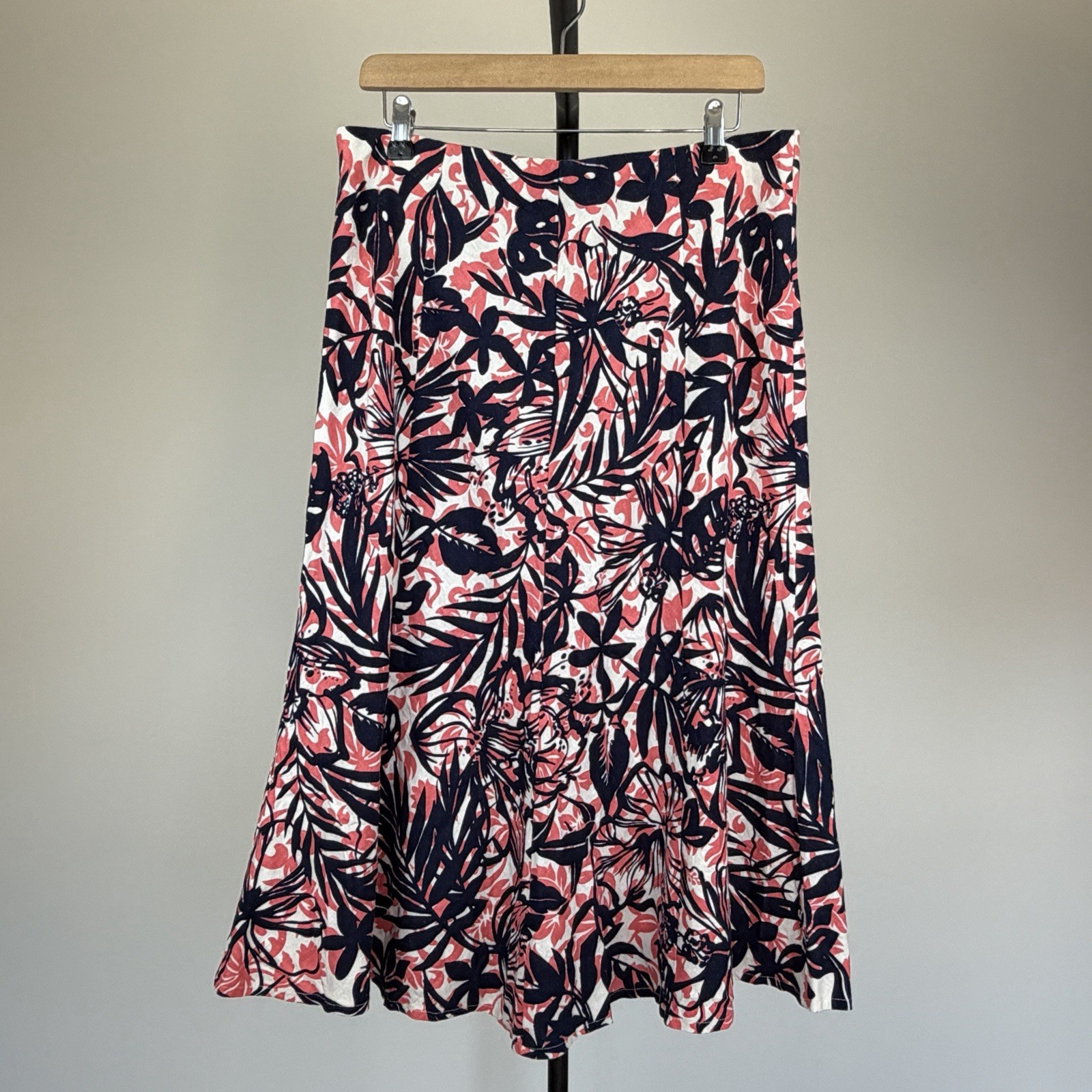 Isle EWM Floral Print Coral Black White Linen Blend Long Skirt Size UK 14 image 6