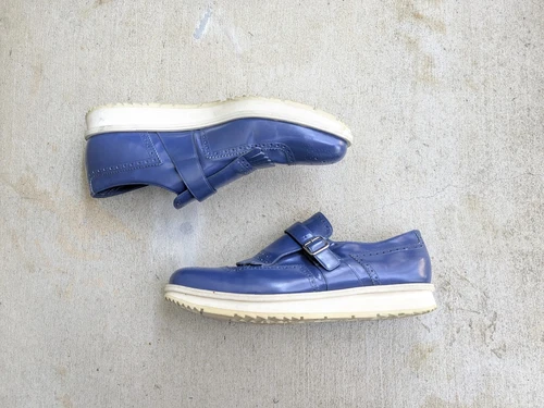 Baskets PRADA Monkstrap franges bleu blanc hommes 12 cuir caoutchouc plateforme Italie