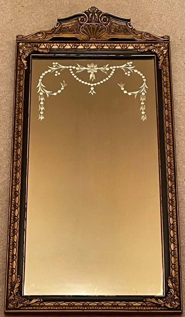 Vintage French Provincial Hand Carved Gold Gilt Etched Mirror