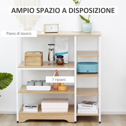 HOMCOM Scaffale da Cucina Mobiletto con 7 Ripiani in Metallo Legno Bianco - Foto 6 di 10