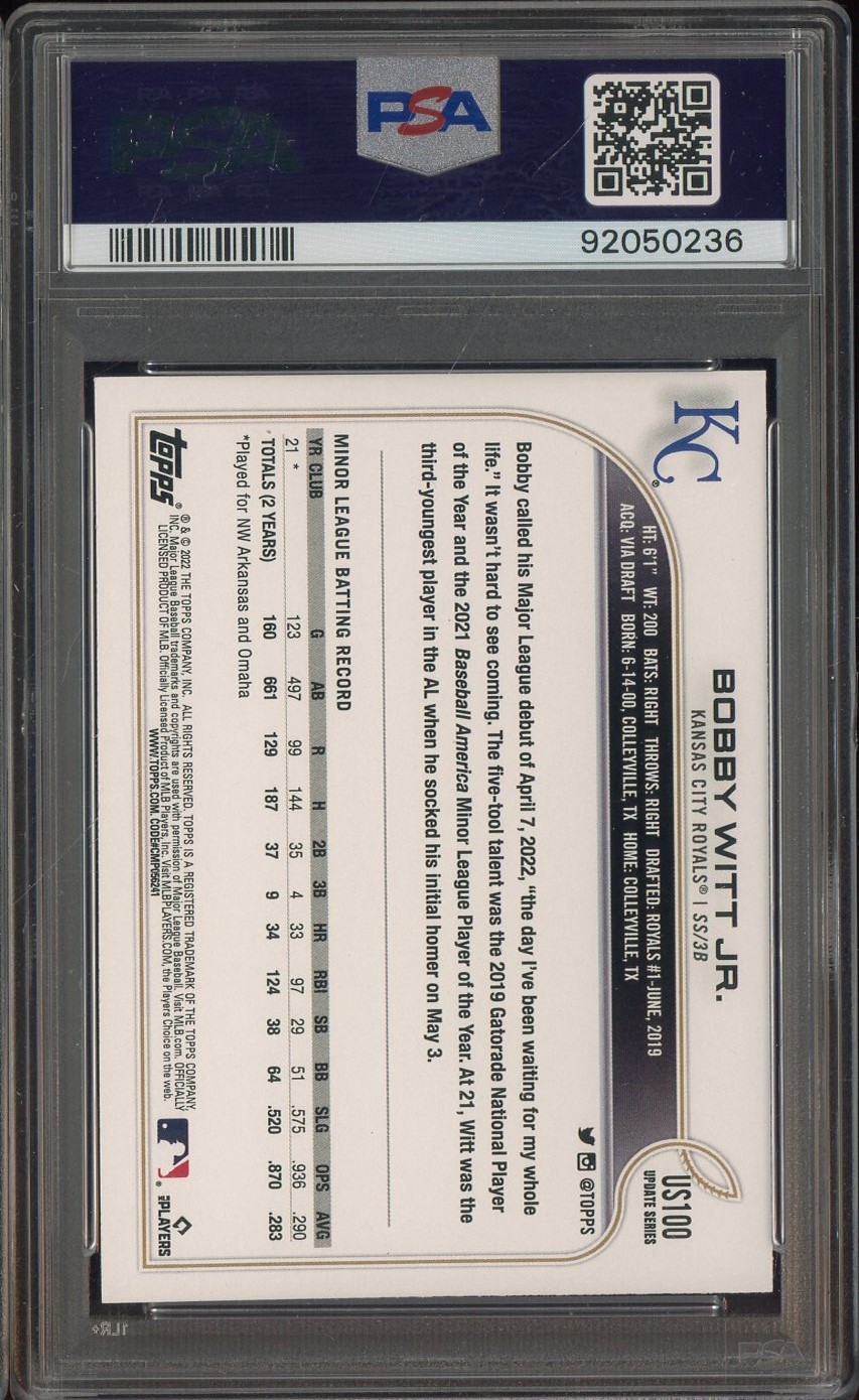 Bobby Witt Jr 2022 Topps Update #US100 Royals RC Rookie PSA 10 view 2