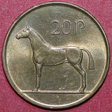 Ireland 1988 20 Pence  Horse, Irish Harp- Foreign Coin  27.1mm