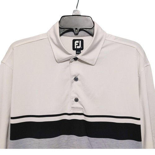 FootJoy Striped Gray White Short Sleeve Collared Polo Shirt Mens Size Large - Picture 4 of 9