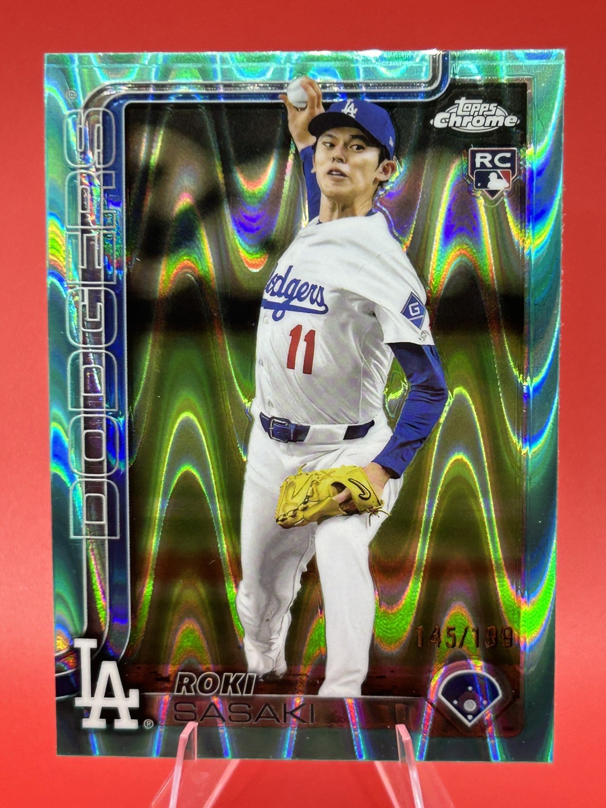 2025 Topps Chrome Roki Sasaki RC #217 Aqua Raywave Refractor /199 Dodgers