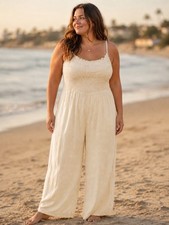 H M Cream Lightweight Jumpsuit Smocked Chest Flowy Beach Size XL Women's