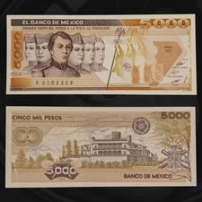 ​🇲🇽 1987 Mexico 5000 Pesos Banknote, Niños Héroes (Cadets), Chapultepec Castle
