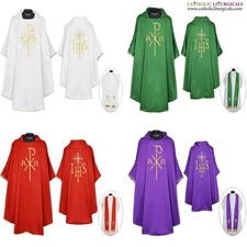 Set of 4 Gothic Chasuble & Stole Set, Gothic Vestment, Purple, Red, Green, White