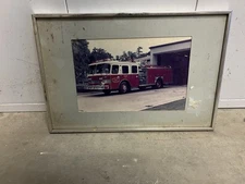 Vintage Original Charlotte NC Fire Dept  Pumper Fire Truck Framed Picture