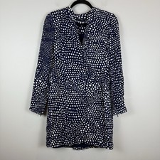Tibi Polka Dot Silk Dress Women 4 Navy Zipper Cuff Old Money Cocktail Party