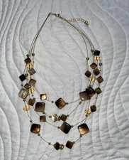 Gold Tone Beaded Layered Brown Necklace with matching Earrings NWOT