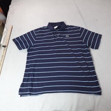 Lacoste Sport Polo Shirt Mens 2XL EU 7 Blue Striped Croc Logo Golf Casual Top