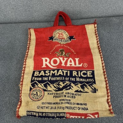 Royal Basmati Burlap Rice Bag with Zipper Red Handles 18'' x 14'' Tote Bag Crafts