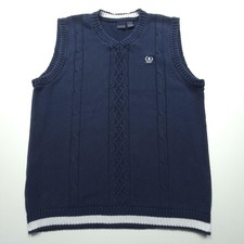 IZOD Sweater Vest Boys XL 18/20 Blue Cable Knit V Neck Crest Cotton School Prep