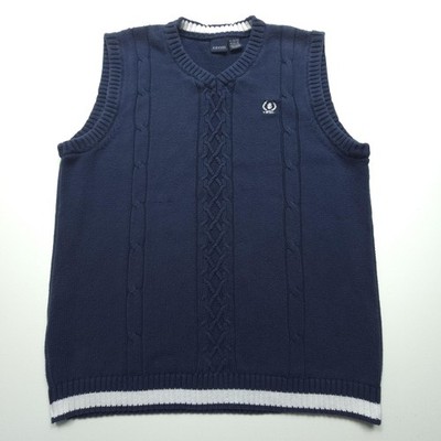 IZOD Sweater Vest Boys XL 18/20 Blue Cable Knit V Neck Crest Cotton School Prep
