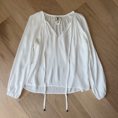 Muche Muchette White Top V-Neck Blouse Long Sleeve Women's One Size