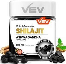 Shilajit Gummies 500mg with Ashwagandha Sea Moss D3 90 Count Sugar Free