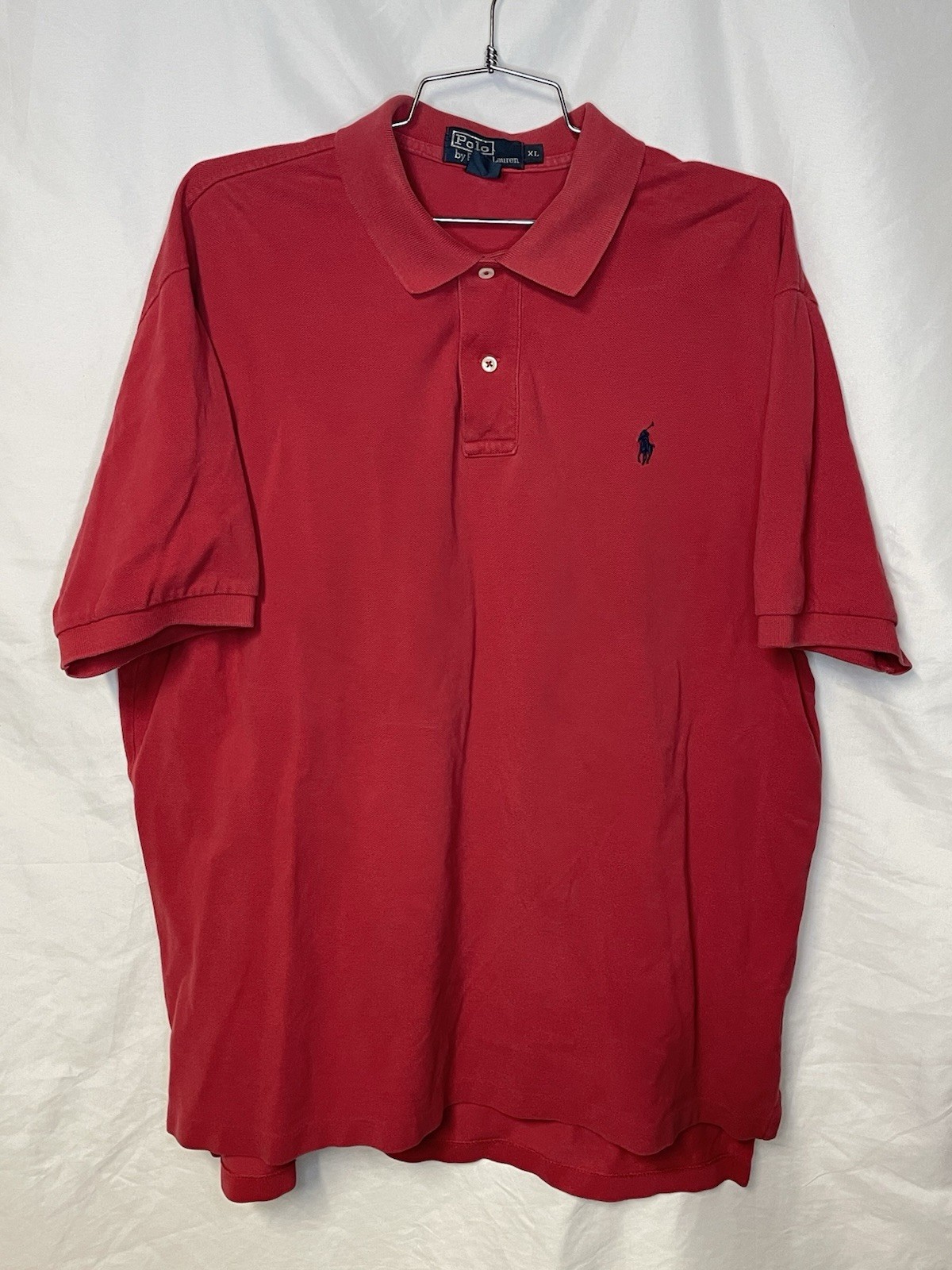 PONY Polo Ralph Lauren Camicia XL Uomo Golf Polo Manica Corta Rosso con Cavallo Blu