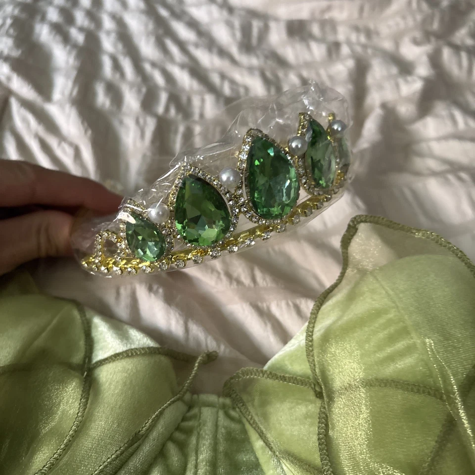 Princess Tiana Halloween Dress With Tiara Size Medium - Image 3 of 4