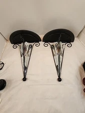 Set Of Two Etched Glass Mirrored Wall Sconce Shelves Black 