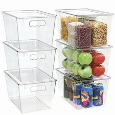 6 Pack Clear Storage Bins with Lids, Stackable Plastic Organizer Bins with Ha...