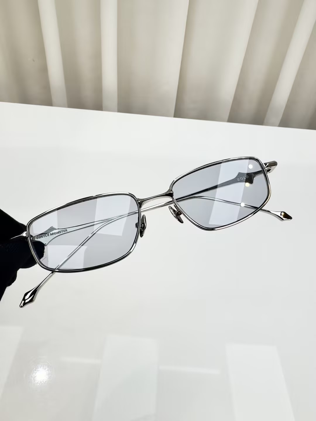 GentleMonster Saga 02 Purple Lenses Sunglasses in Glossy Silver Metal Frame