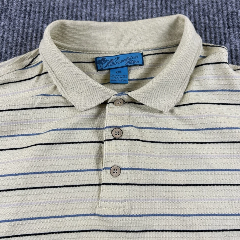 Polo de golf Paradise Blue XXL manga corta para hombre botón informal a rayas Foto 2 de 4