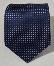 Gitman Bros. Hand Made in USA Silk Necktie - Blue Blue Silver Geo - 3 3/4" x59"