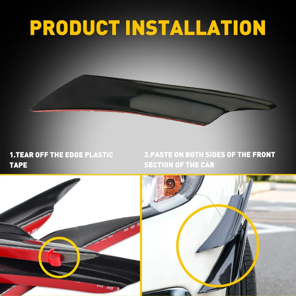 4pcs Bumper Splitter Fin Car Canard Valence Spoiler Diffuser Lip Glossy Black Foto 4 de 4