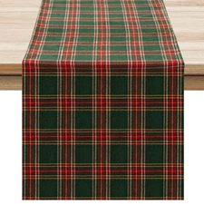 Softalker Christmas Checkered Tartan Cotton Table Runner - Green Buffalo Plaid