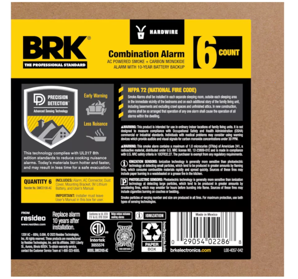 Batería First Alert BRK 10 años, cableada (con batería de respaldo 6 unidades Foto 2 de 4