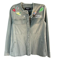 WILLIAMRUST Women’s Army’s Style Green Jacket Patches Metal Button Raw Hem Sz S