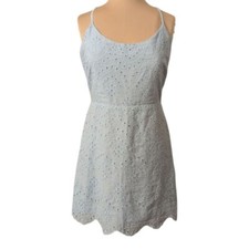 Lulus Pastel Blue Eyelet Cotton Mini Dress Size Med Scalloped Hem Sleevless EUC
