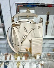Michael Kors Reed MD Leather Belted Bucket Messenger Bag +Card Case(Light Cream)