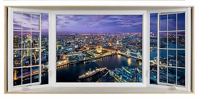 London Stadtbild 3D Effekt Erker Fenster Bild Stoff Poster Aufkleber Wandbild 